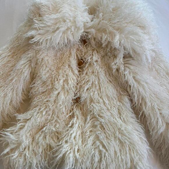 Cream faux curl fur jacket with collar - Picture 2 of 4